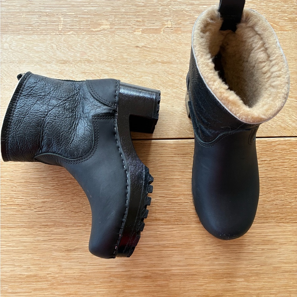 NWOB No. 6 pull on Shearling-clog boots in black mid-tread sz 39 - Picture 3 of 6